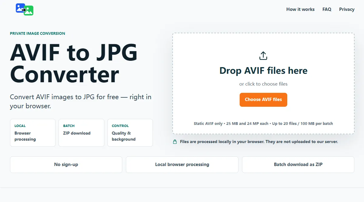 AVIF to JPG converter upload area